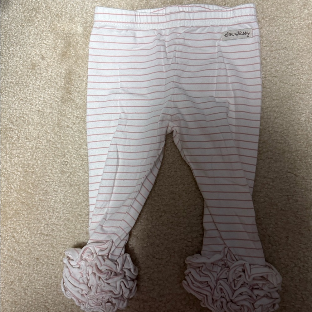 Pink Striped Ruffle Leggings